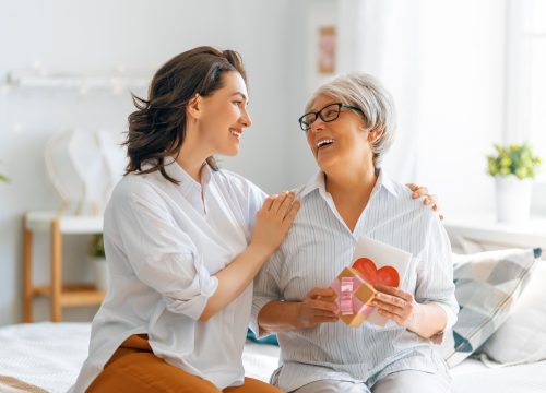 Woman giving her mother a Mother's Day card