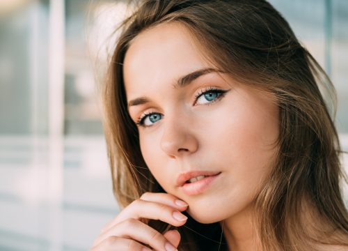 Close up portrait of a beautiful young woman after dermal fillers