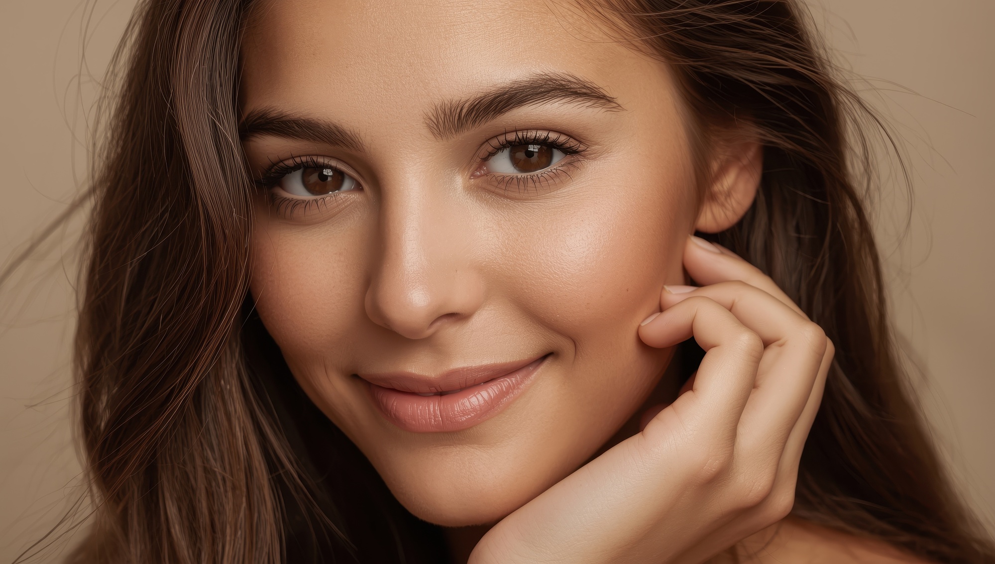 Close-up portrait of a young, attractive woman with great skin after RF microneedling with Vivace Ultra™