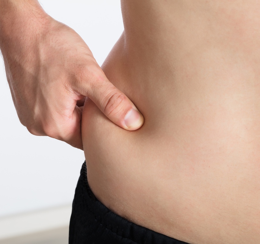 Close-up Of A Woman's Hand Pinching Excessive Stomach Fat